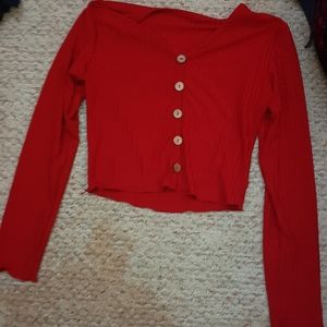 Red long sleeve crop top from Shein